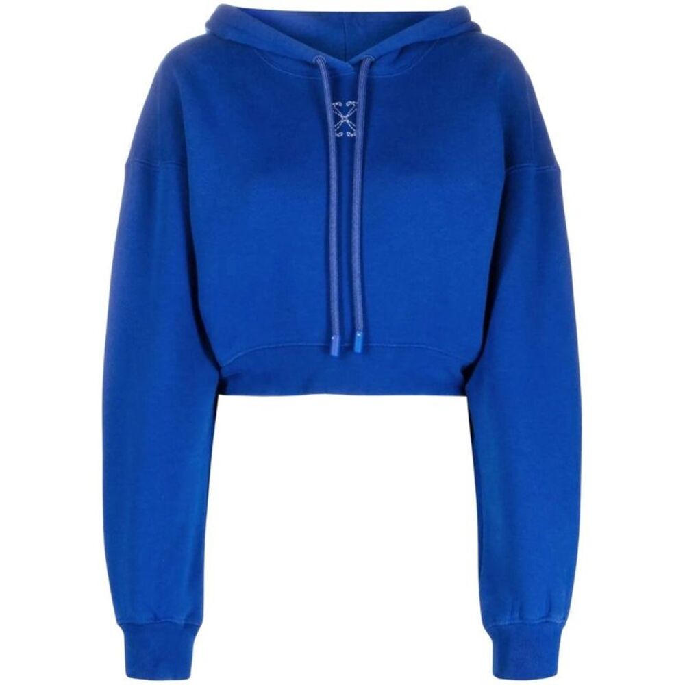 Off-White Womens/Ladies Embr Arrow Cropped Hoodie / Blue